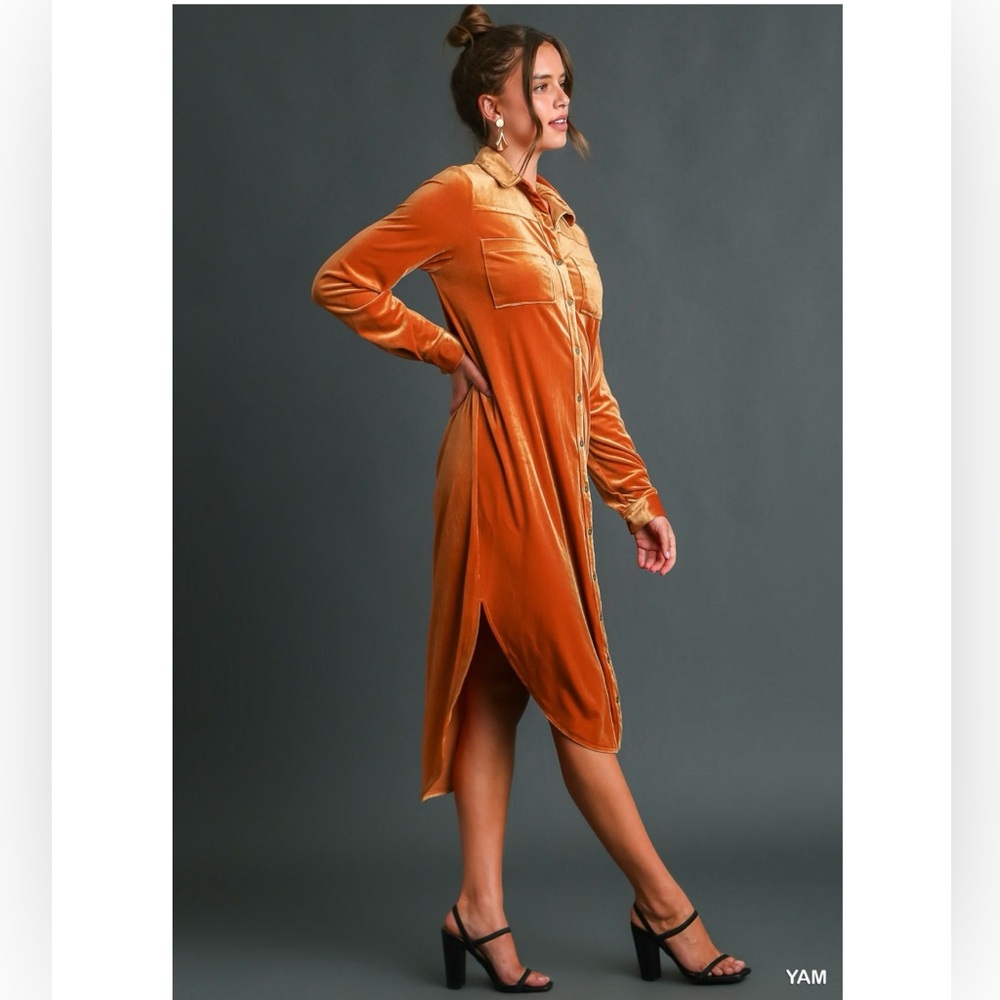 Umgee Velvet Shirt Dress